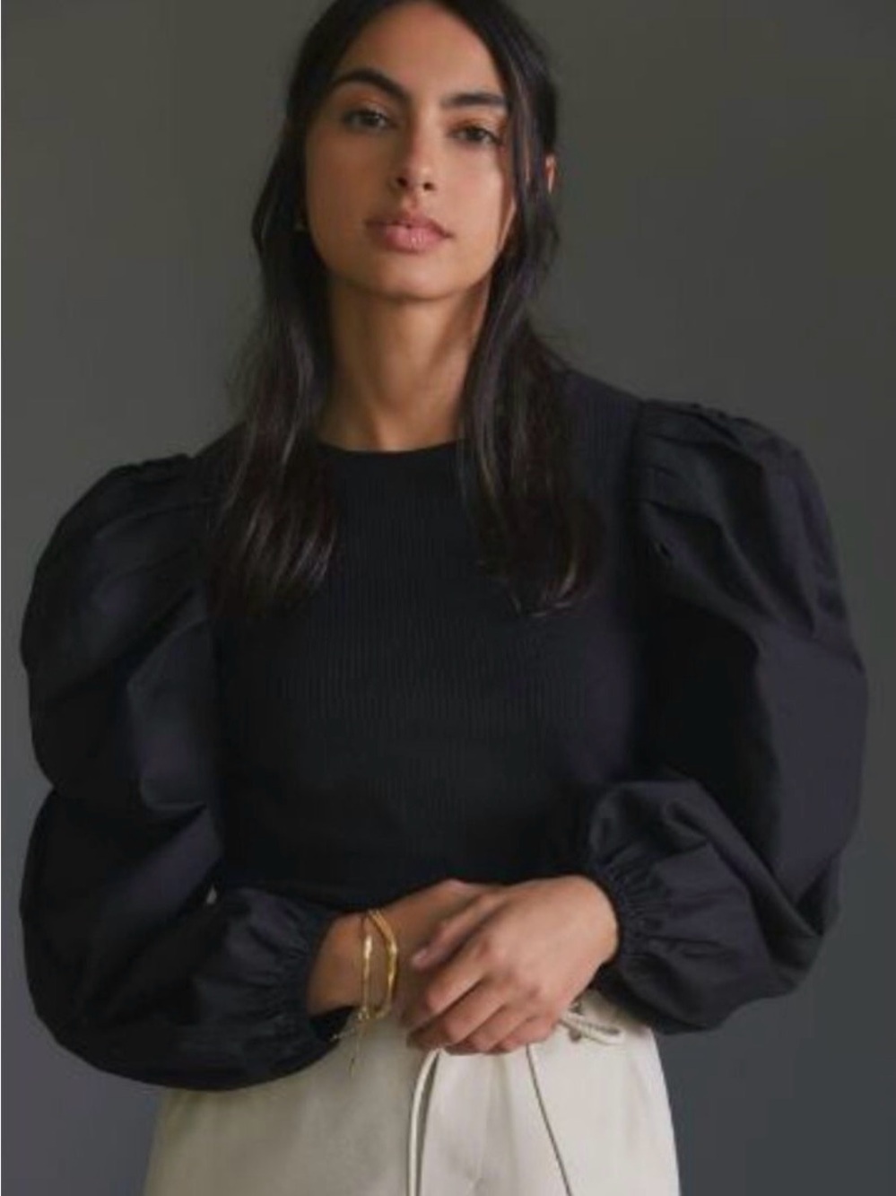 Anthropologie Black Puff-Sleeve Sweatshirt